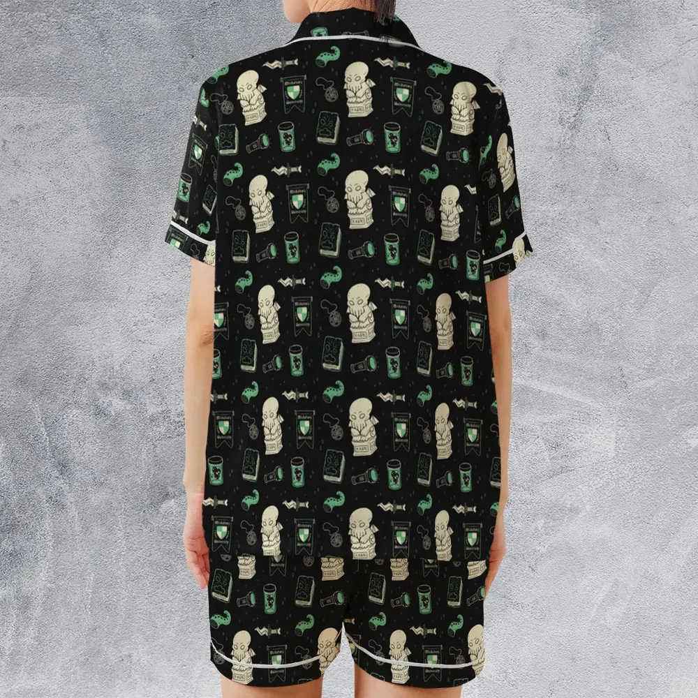 Cthulhu H.P Lovecraft Miskatonic University Satin Short-Sleeve Pajamas Set - 2
