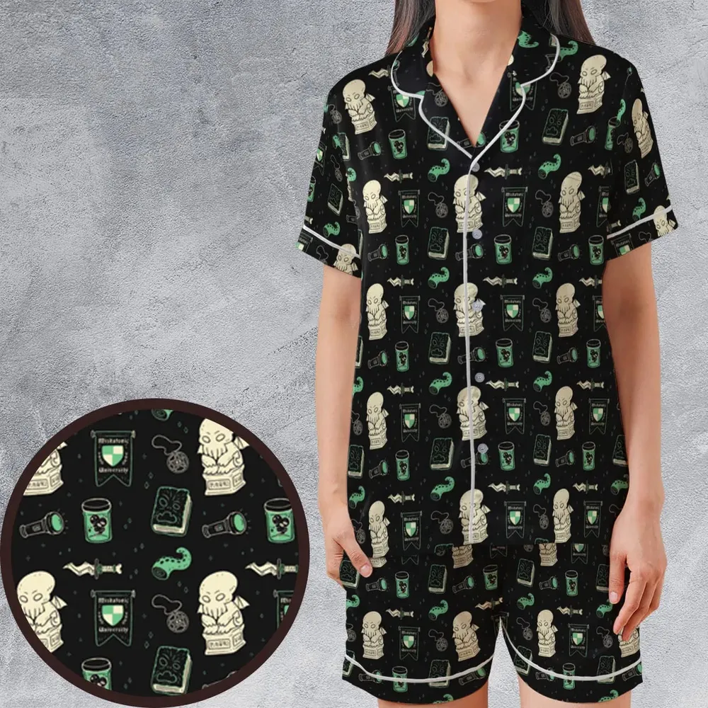 Cthulhu H.P Lovecraft Miskatonic University Satin Short-Sleeve Pajamas Set - 1