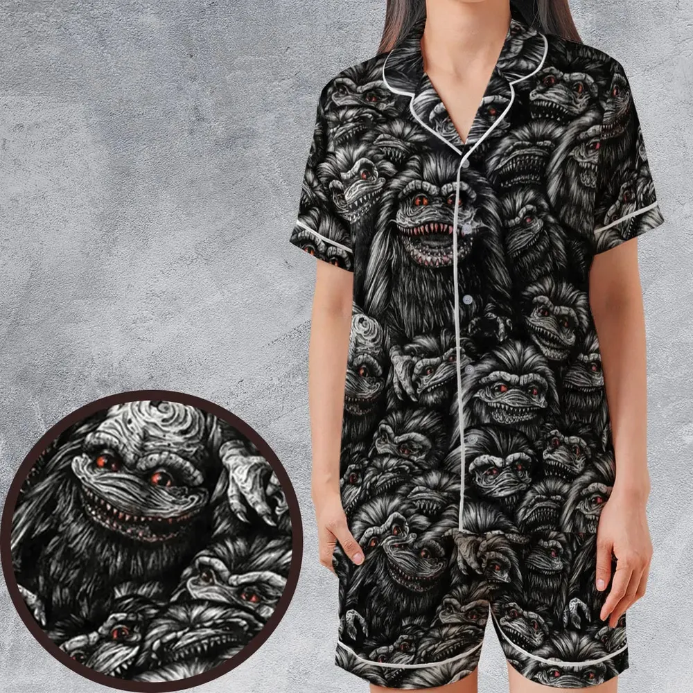 Critters Pattern Halloween Satin Short-Sleeve Pajamas Set - 1