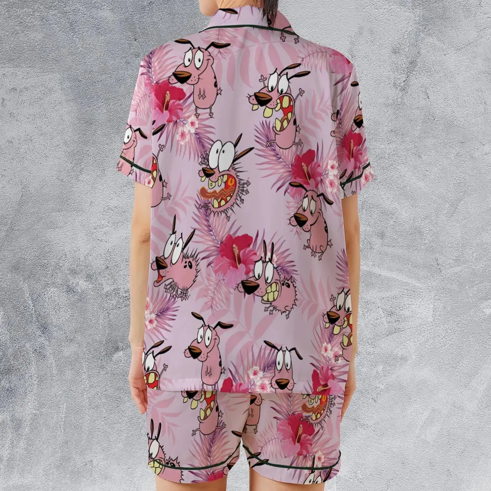 Courage the Cowardly Dog Floral Tropical Satin Short-Sleeve Pajamas Set - 2
