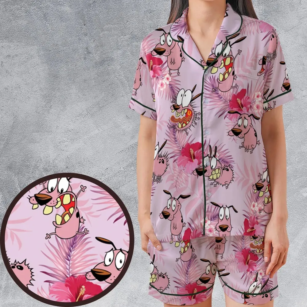 Courage the Cowardly Dog Floral Tropical Satin Short-Sleeve Pajamas Set - 1