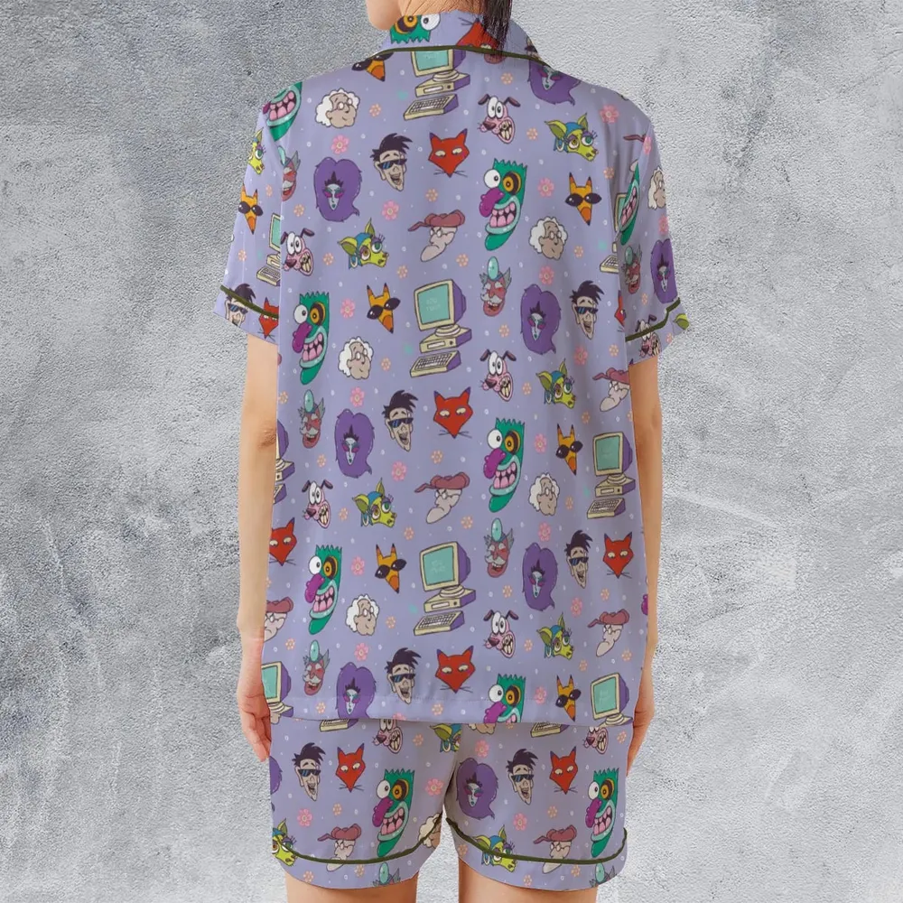 Courage the Cowardly Dog Characters Pattern Satin Short-Sleeve Pajamas Set - 2