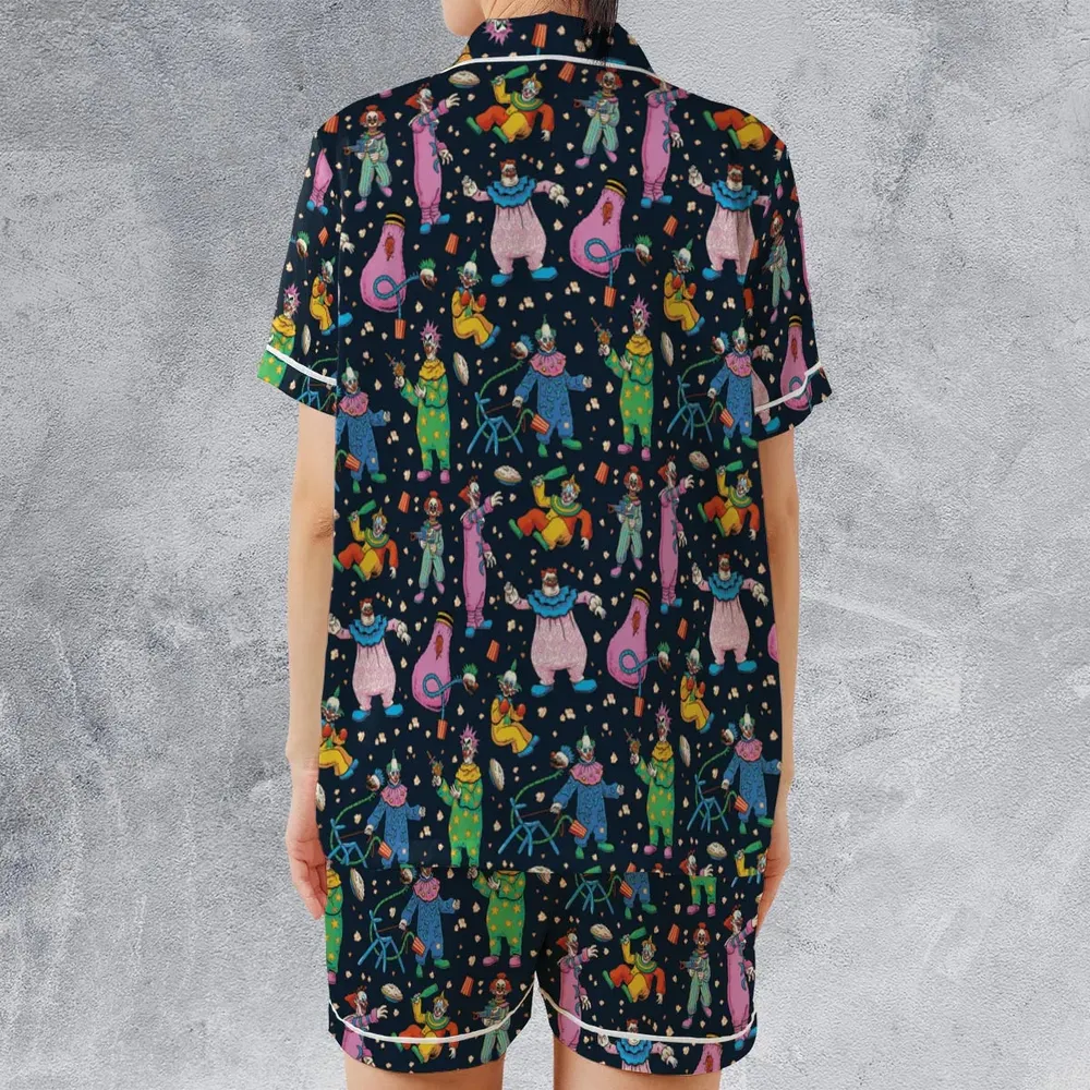 Clowns Popcorn Killer Klowns from Outer Space Pattern Satin Short-Sleeve Pajamas Set - 2