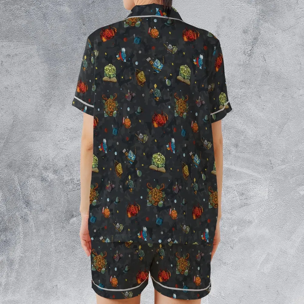 Class Dices DND Pattern Satin Short-Sleeve Pajamas Set - 2