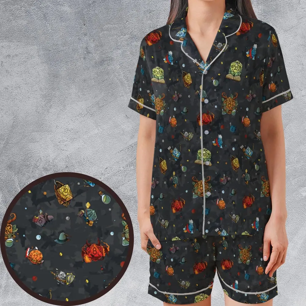 Class Dices DND Pattern Satin Short-Sleeve Pajamas Set - 1