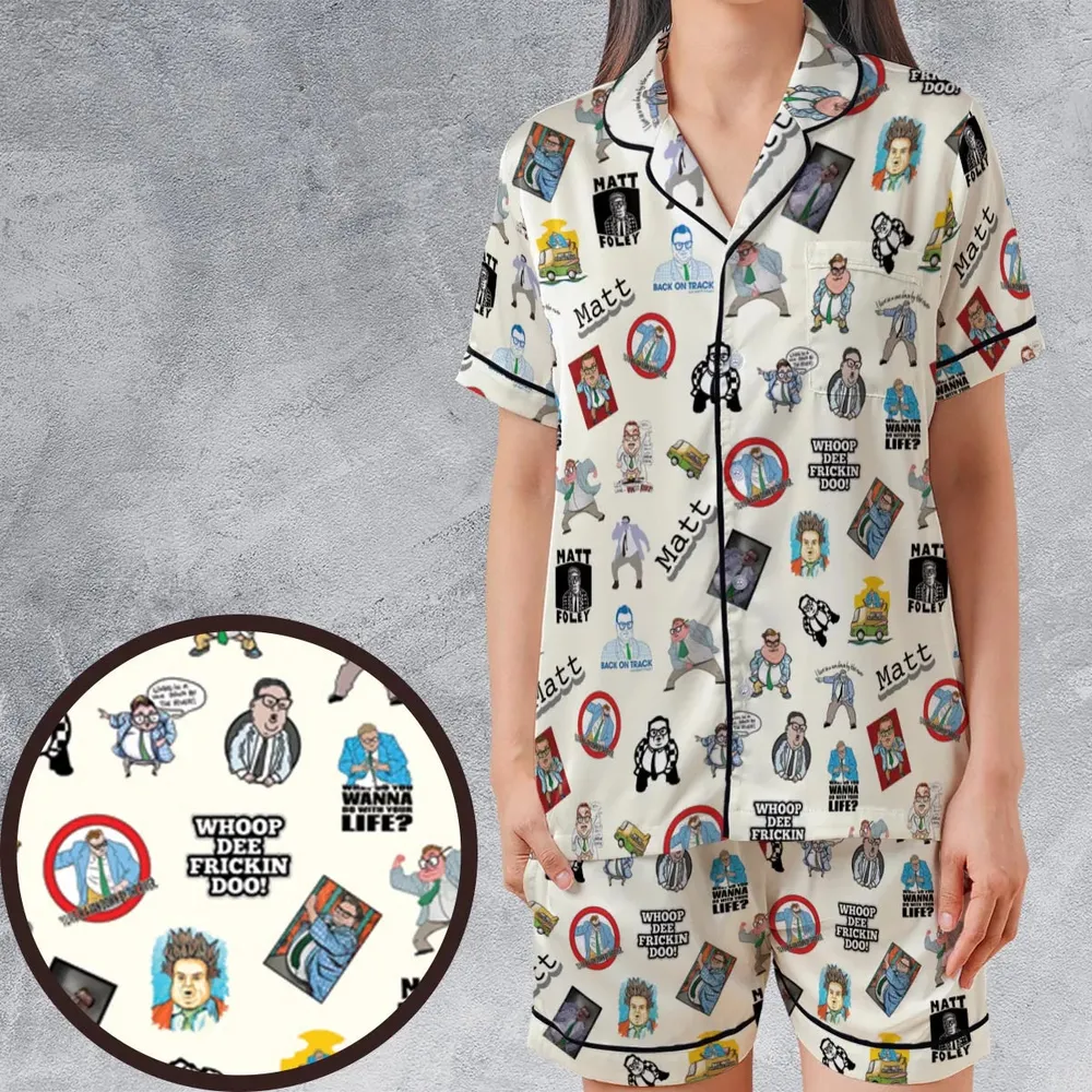 Chris Farley Matt Foley Motivational SNL Satin Short-Sleeve Pajamas Set - 1