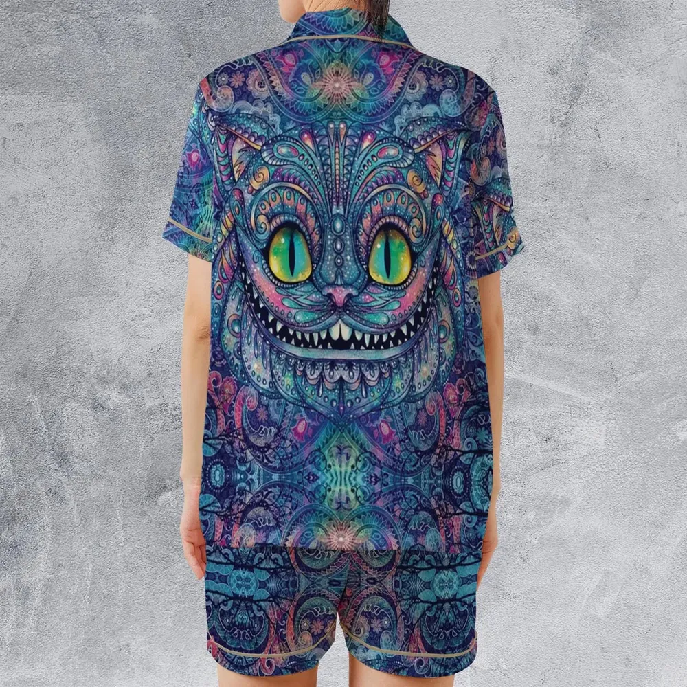 Cheshire Cat Alice In Wonderland Satin Short-Sleeve Pajamas Set - 2