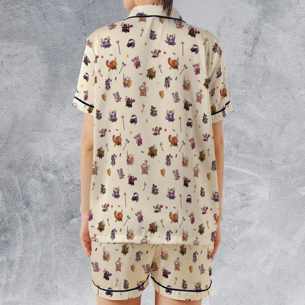 Cats In DnD Pattern Satin Short-Sleeve Pajamas Set - 2