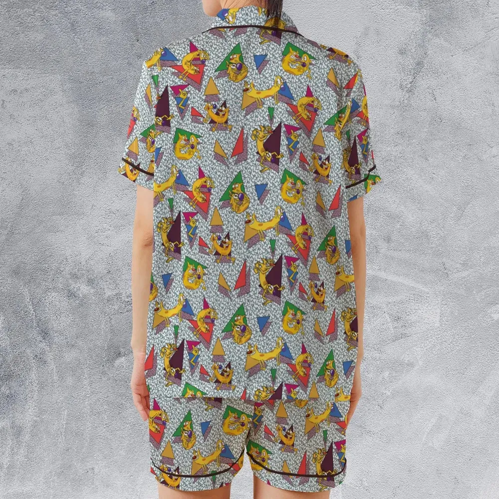 Catdog 90s Cartoon Pattern Satin Short-Sleeve Pajamas Set - 2