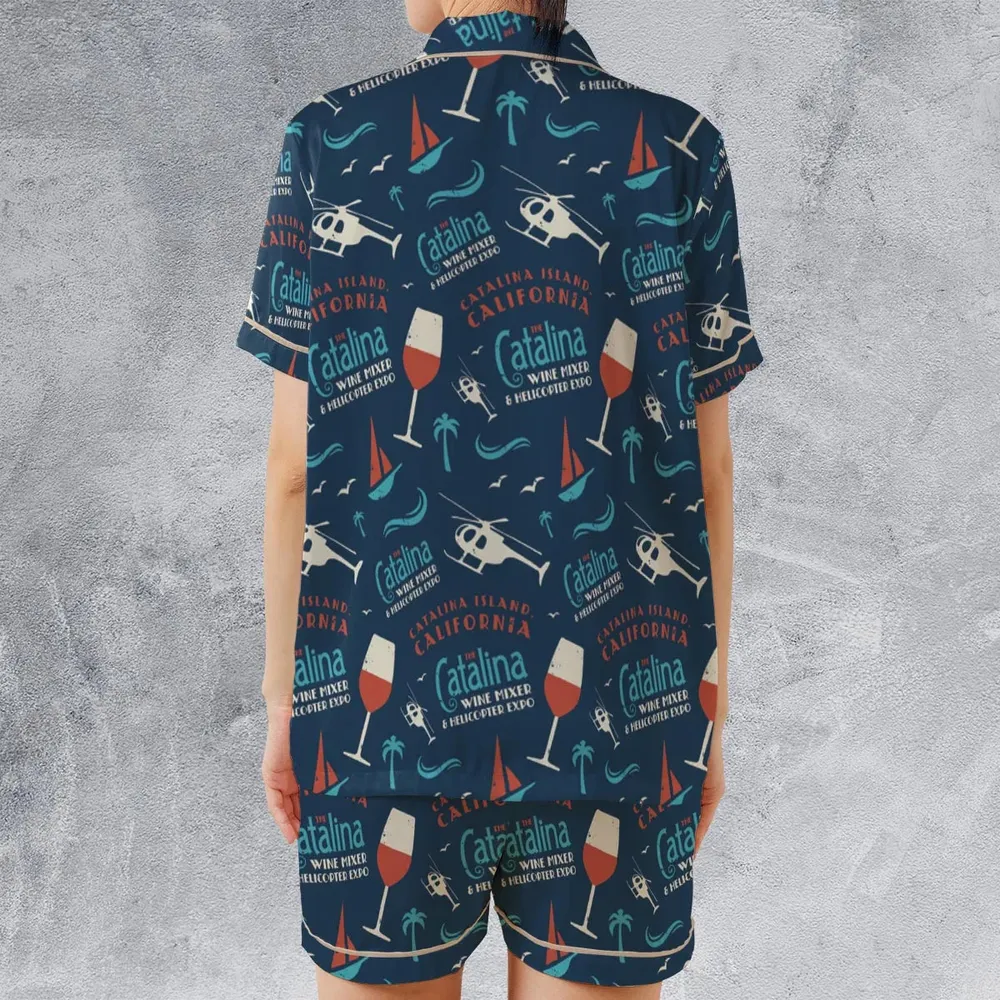 Catalina Wine Mixer Pattern Satin Short-Sleeve Pajamas Set - 2