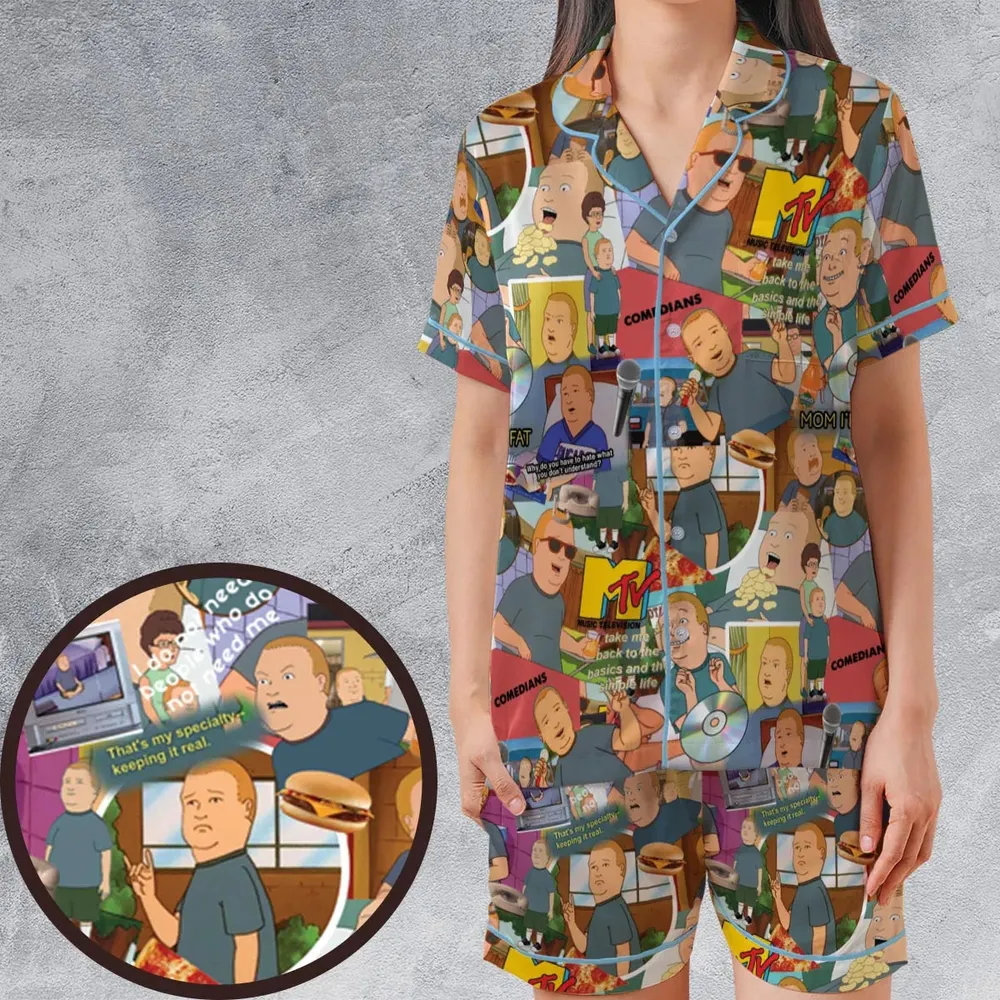 Bobby Face King Of The Hill Satin Short-Sleeve Pajamas Set - 1