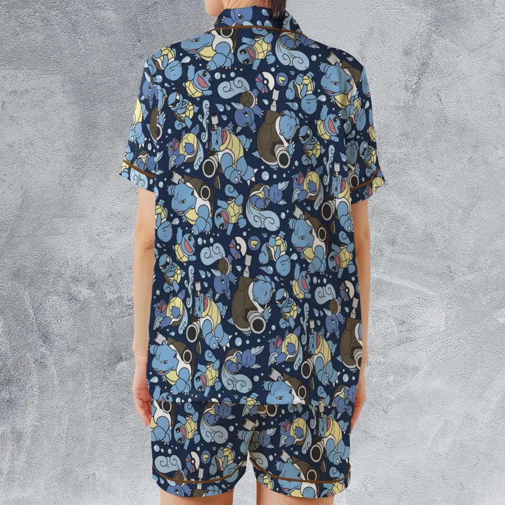 Blastoise Wartortle Squirtle Pokemon Pattern Satin Short-Sleeve Pajamas Set - 2