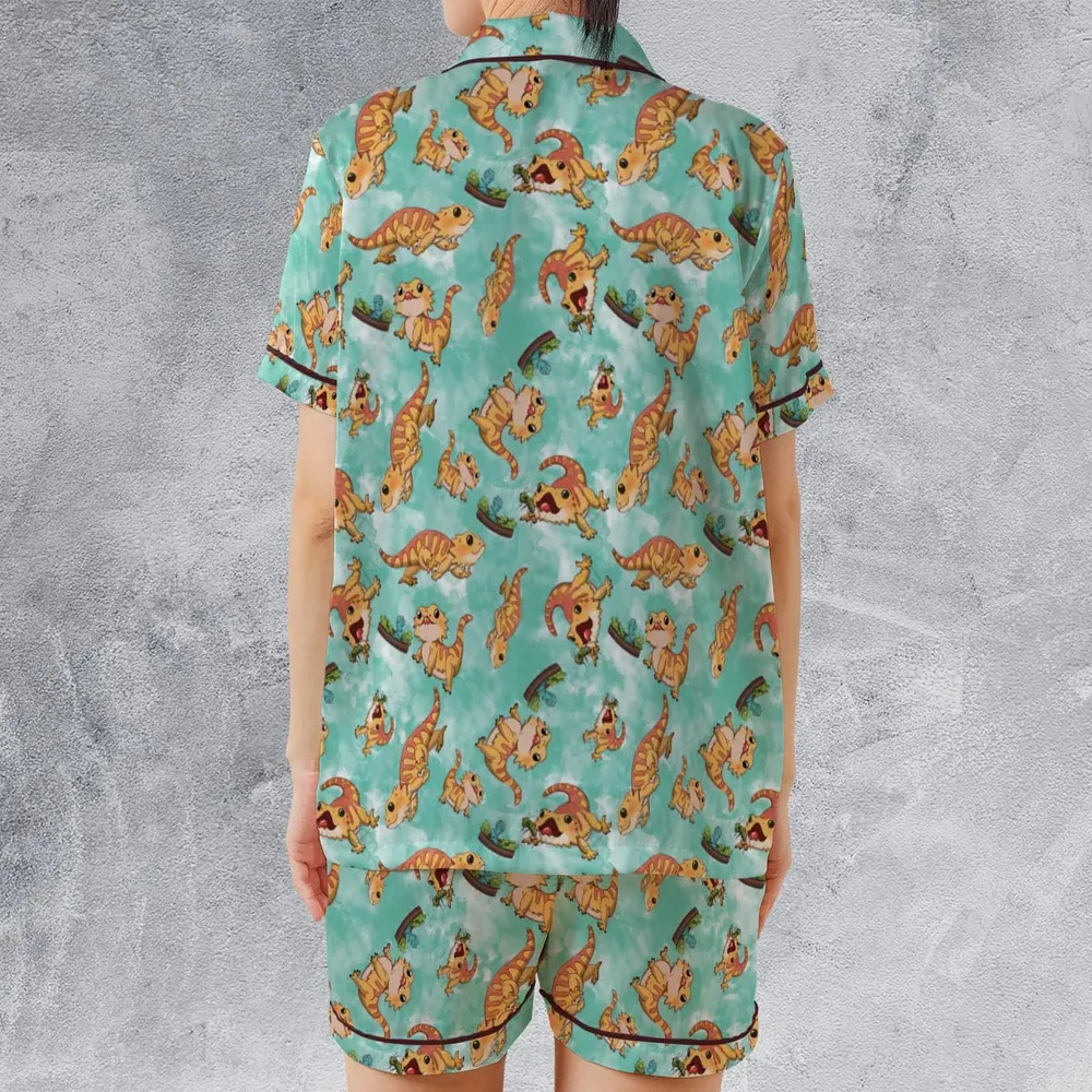 Bearded Dragon Pattern Satin Short-Sleeve Pajamas Set - 2