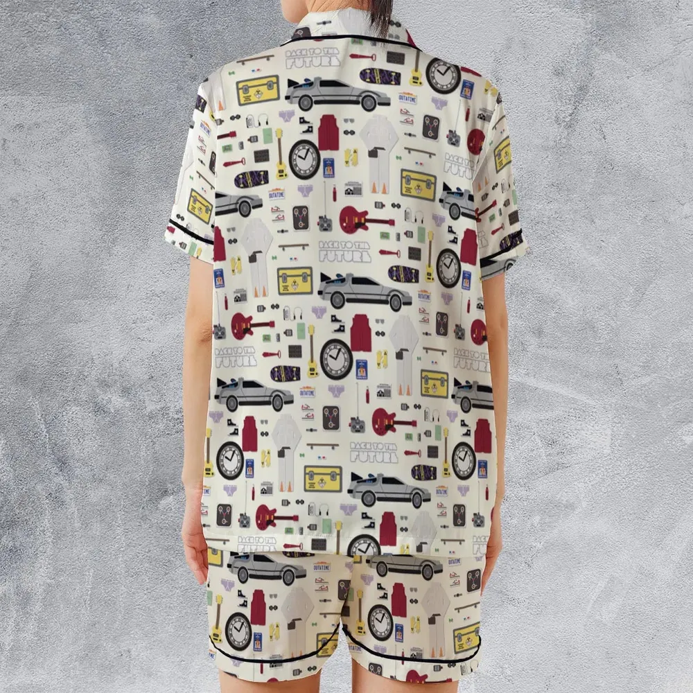 Back to the Future Pattern Satin Short-Sleeve Pajamas Set - 2