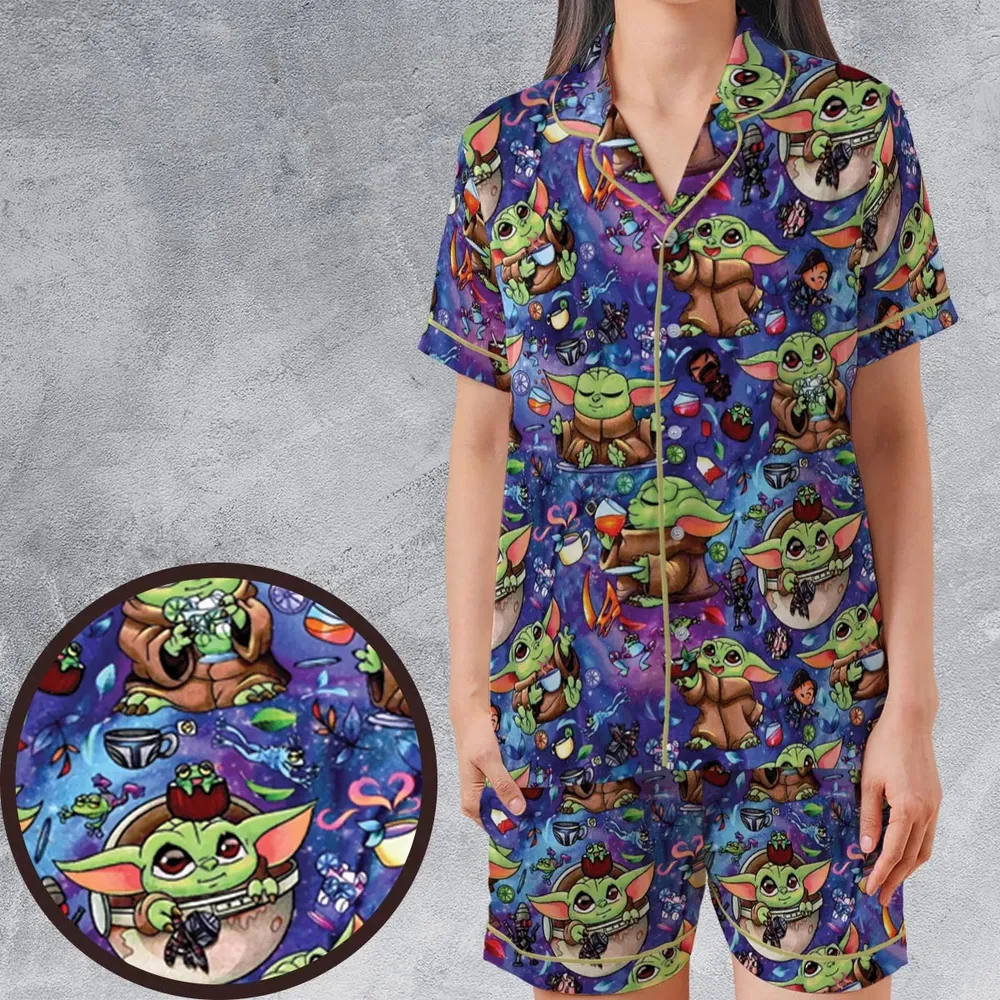Baby Yoda In the Galaxy Satin Short-Sleeve Pajamas Set - 1