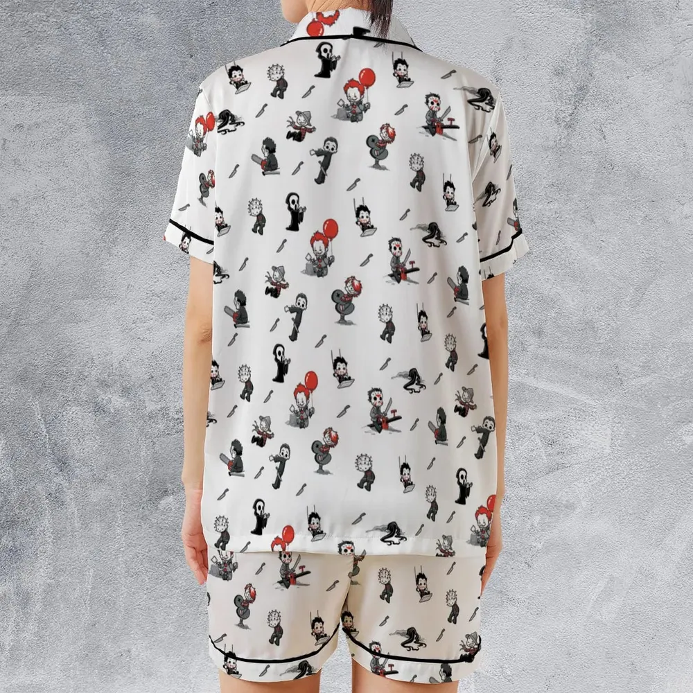 Baby Horror Characters Pattern Satin Short-Sleeve Pajamas Set - 2