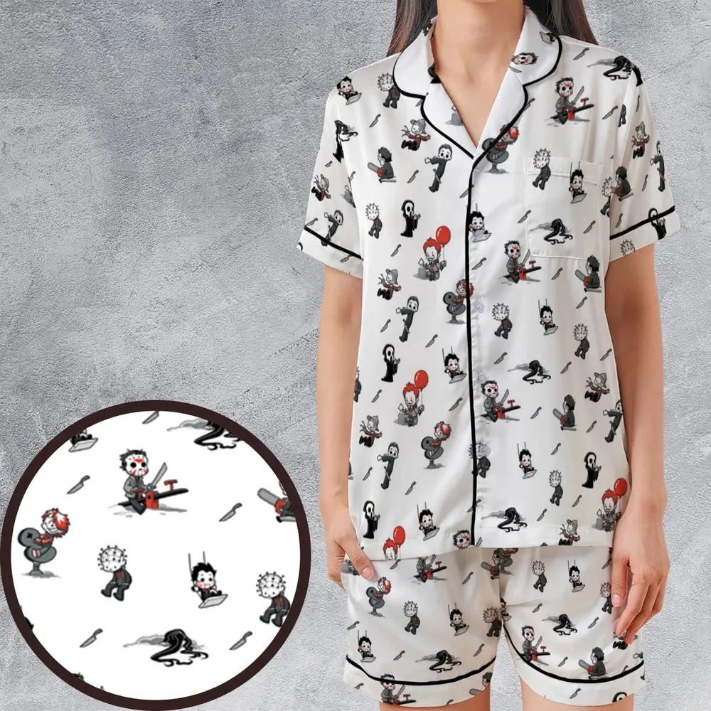 Baby Horror Characters Pattern Satin Short-Sleeve Pajamas Set - 1