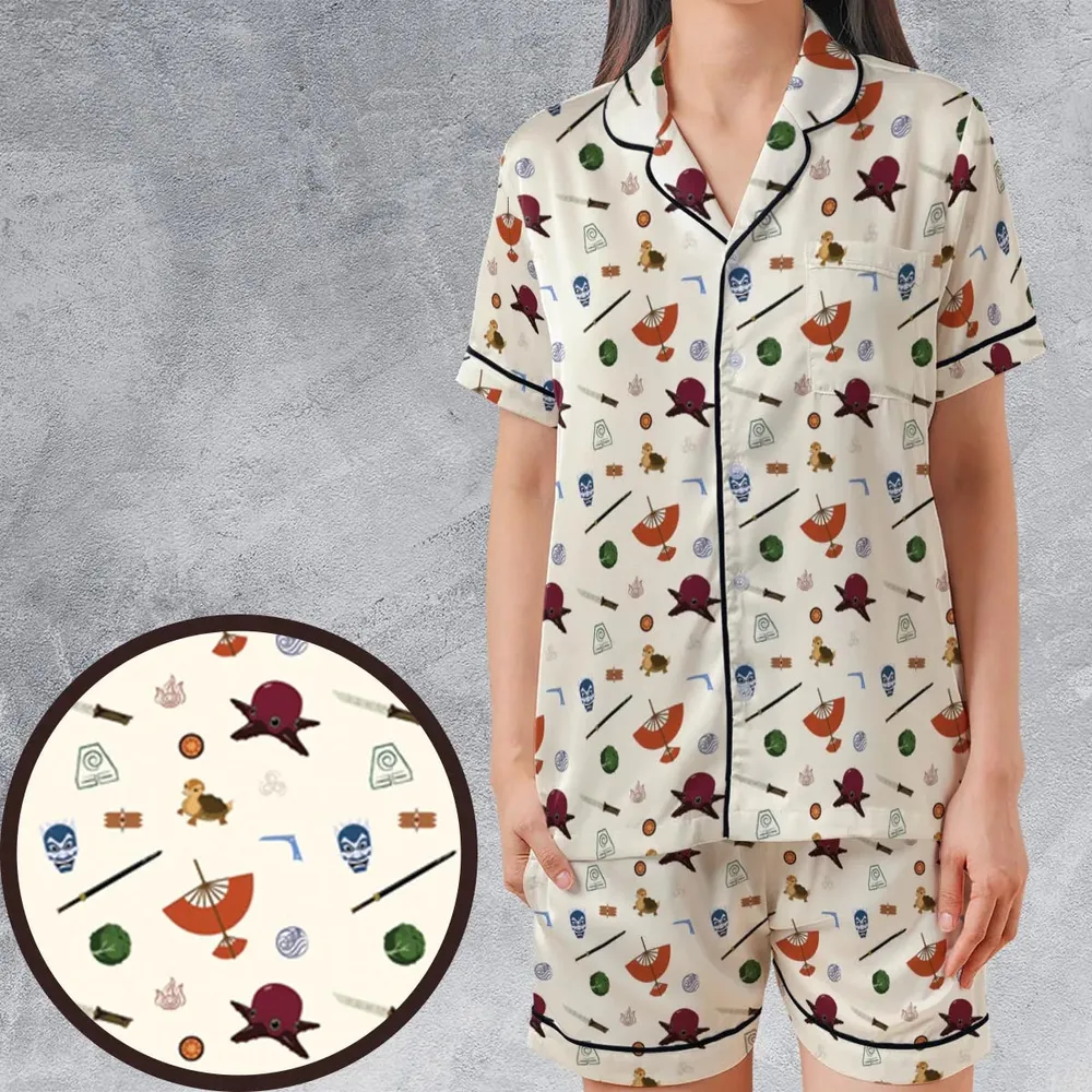 Avatar The Last Airbender Medley Pattern Satin Short-Sleeve Pajamas Set - 1