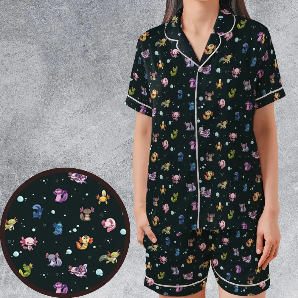 Axolotls Of The World Pattern Satin Short-Sleeve Pajamas Set - 1