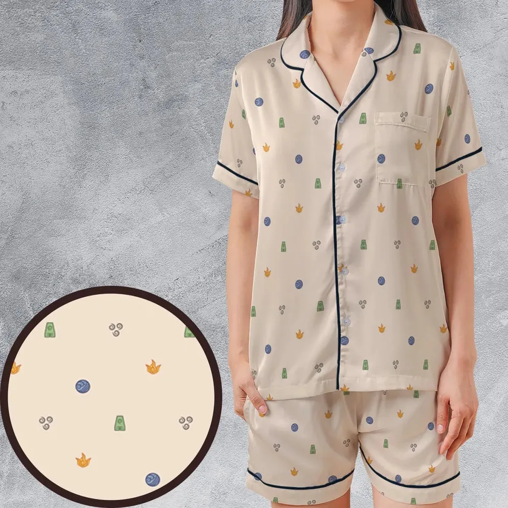 Avatar The Last Airbender Four Elements Pattern Satin Short-Sleeve Pajamas Set - 1