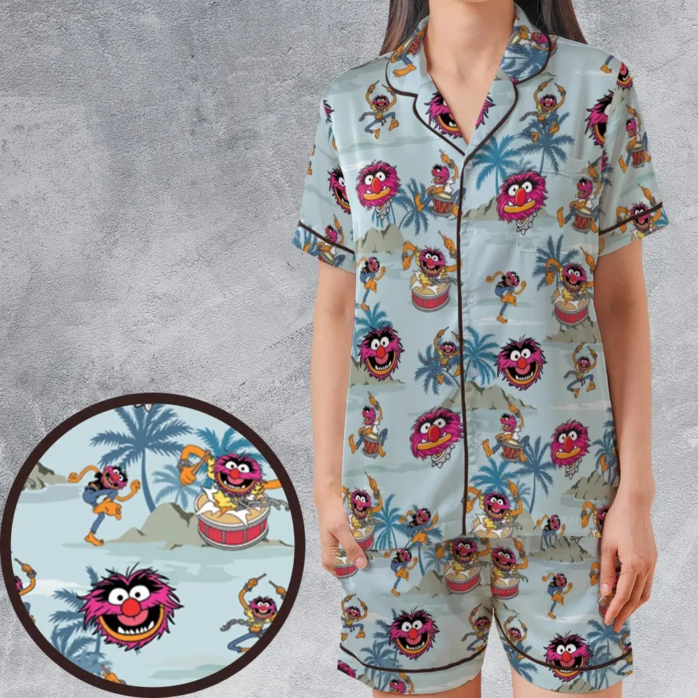 Animal The Muppet Show Drum Tropical Satin Short-Sleeve Pajamas Set - 1