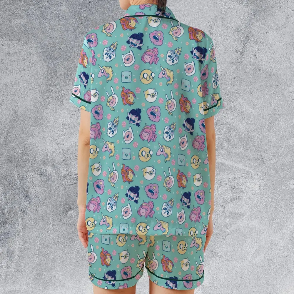Adventure Time Floral Pattern Satin Short-Sleeve Pajamas Set - 2