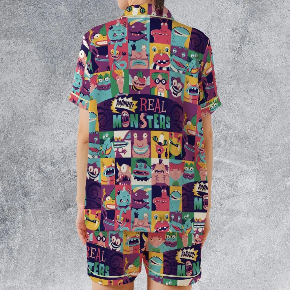 Aaahh!!! Real Monsters Characters Pattern Satin Short-Sleeve Pajamas Set - 2