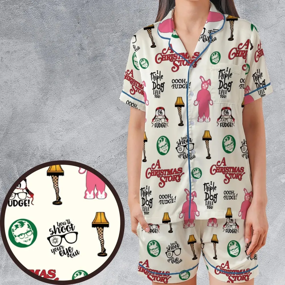 A Christmas Story Pattern Satin Short-Sleeve Pajamas Set - 1