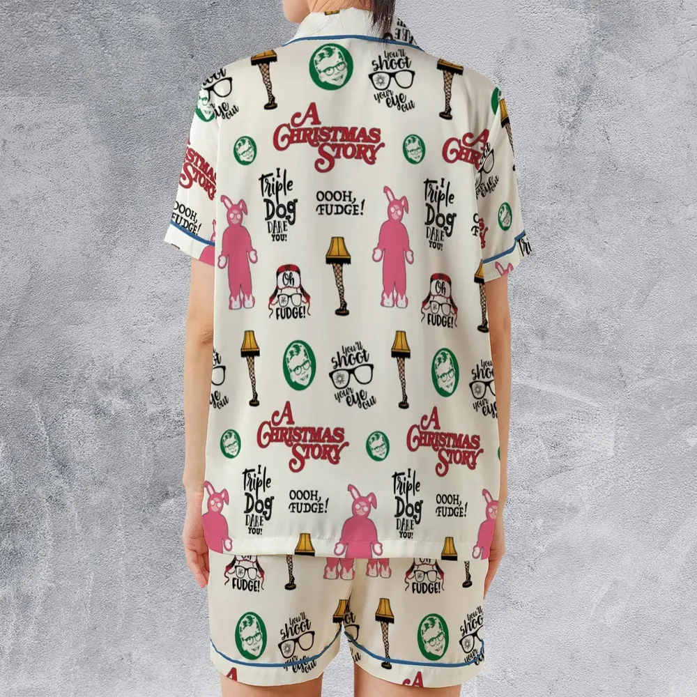 A Christmas Story Pattern Satin Short-Sleeve Pajamas Set - 2