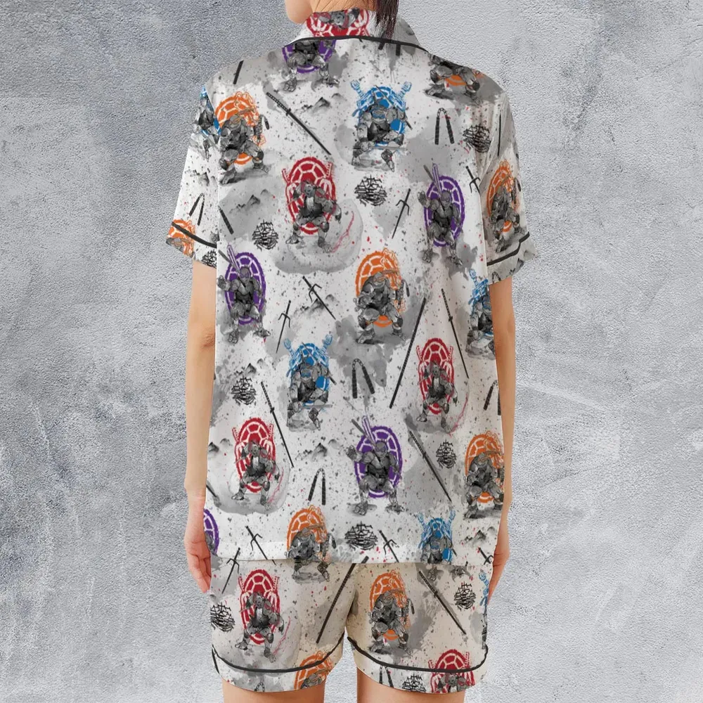 TMNT Characters Sumi-E Pattern Satin Short-Sleeve Pajamas Set - 2