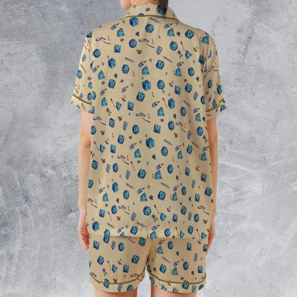 RPG DND Dices Pattern Satin Short-Sleeve Pajamas Set - 2