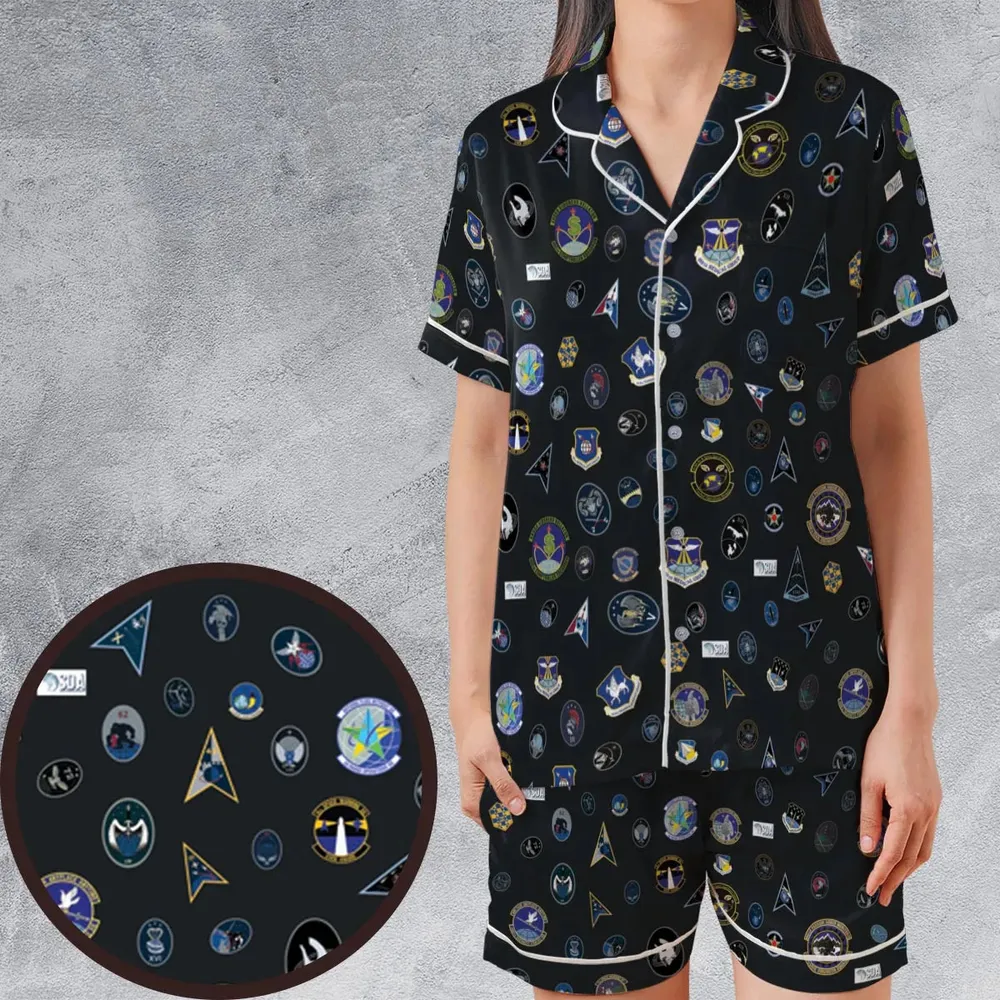 Space Force Squadron Pattern Satin Short-Sleeve Pajamas Set - 1