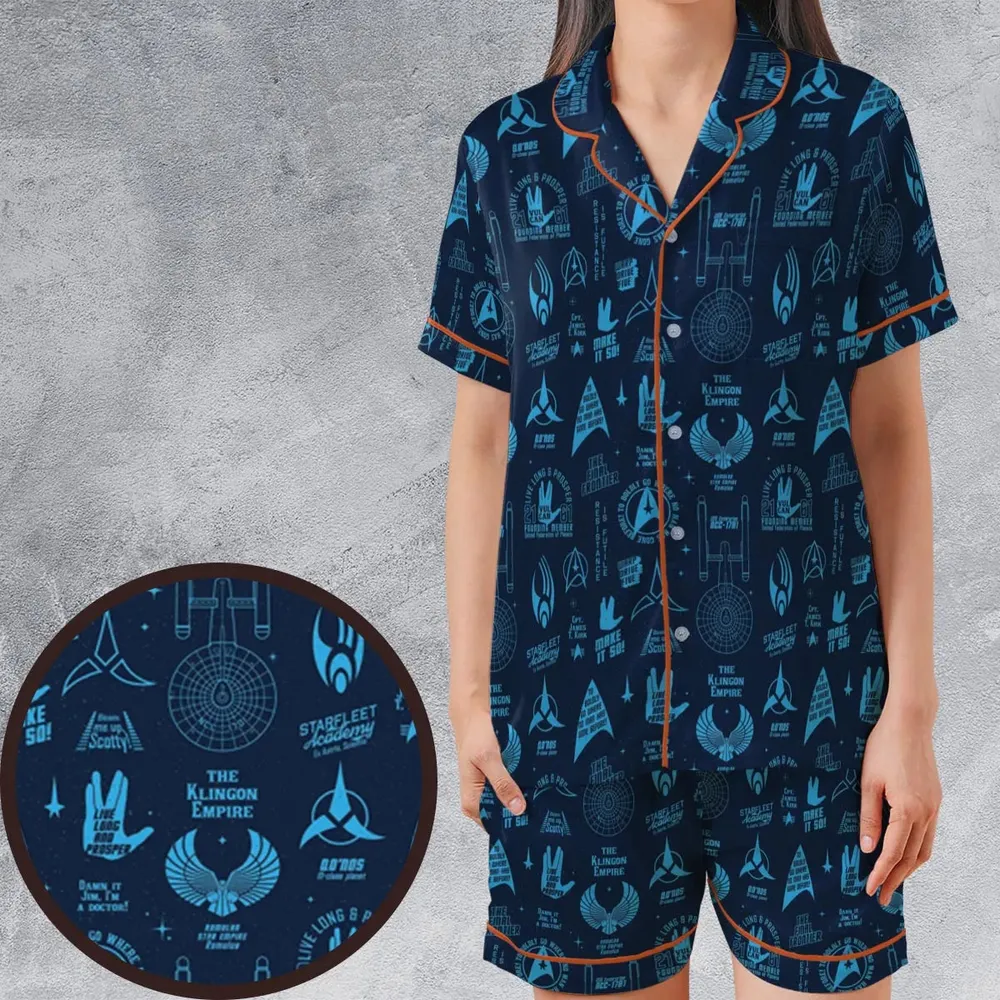 Trekkie Star Trek Pattern Satin Short-Sleeve Pajamas Set - 1
