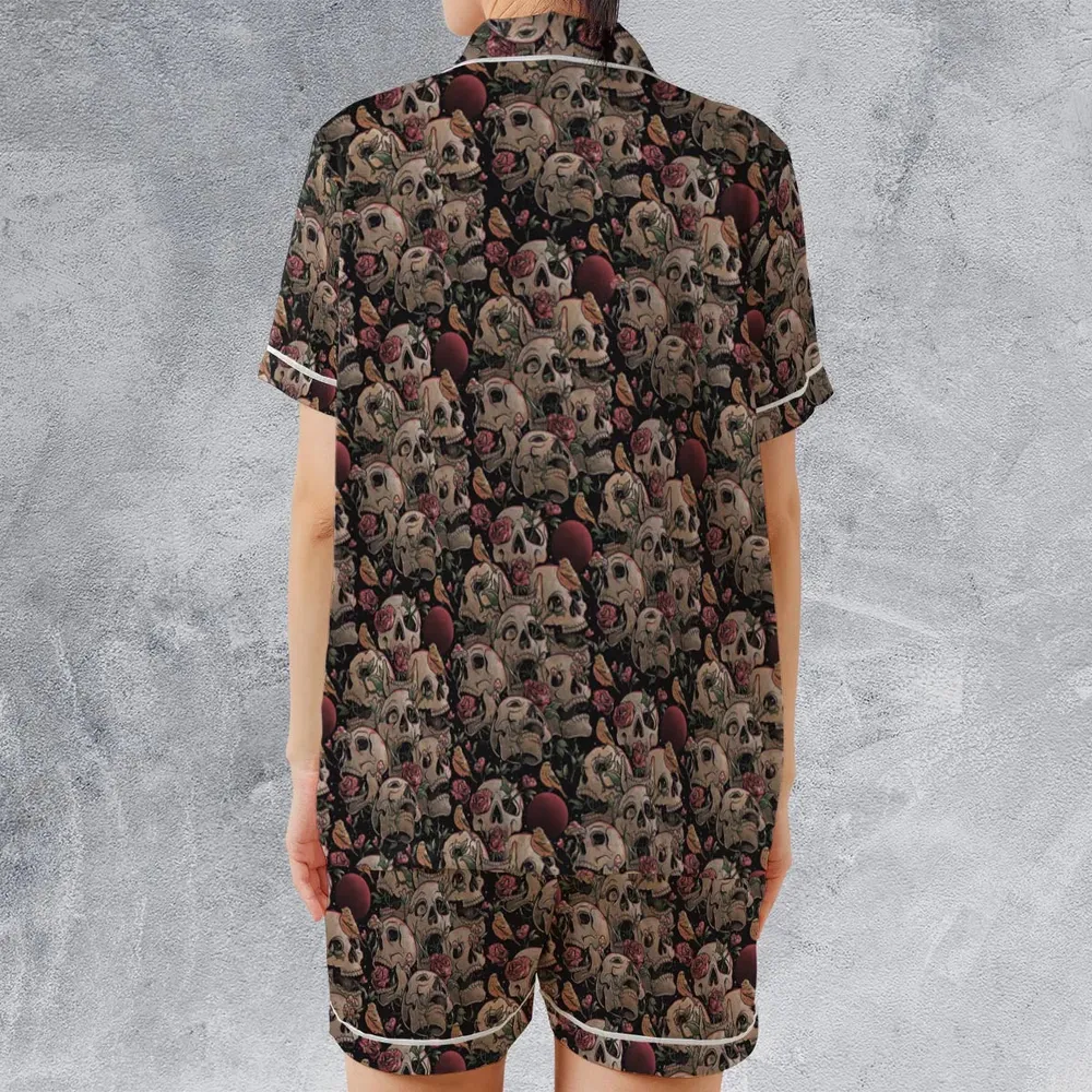 Life Grows Through Death Skull Satin Short-Sleeve Pajamas Set - 2