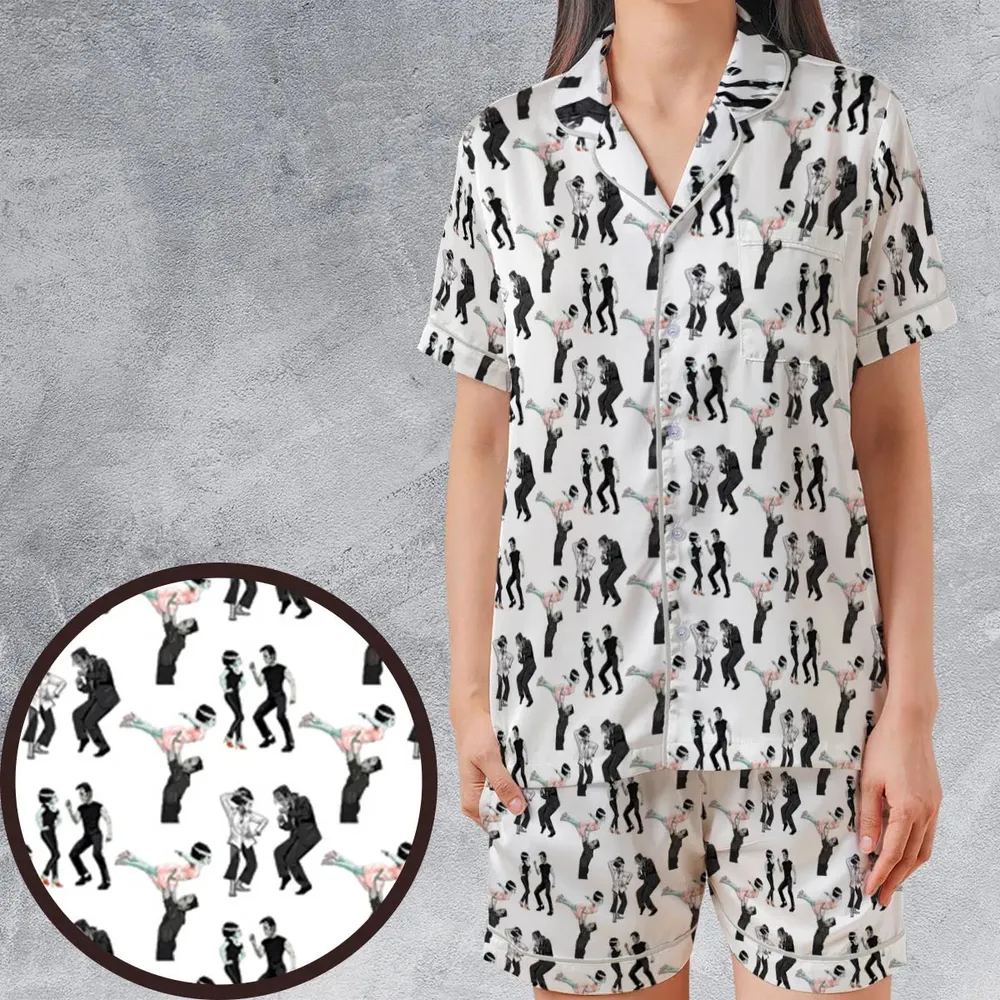 Frankenstein And Bride Dance Movies Dance Scene Mashup Satin Short-Sleeve Pajamas Set - 1