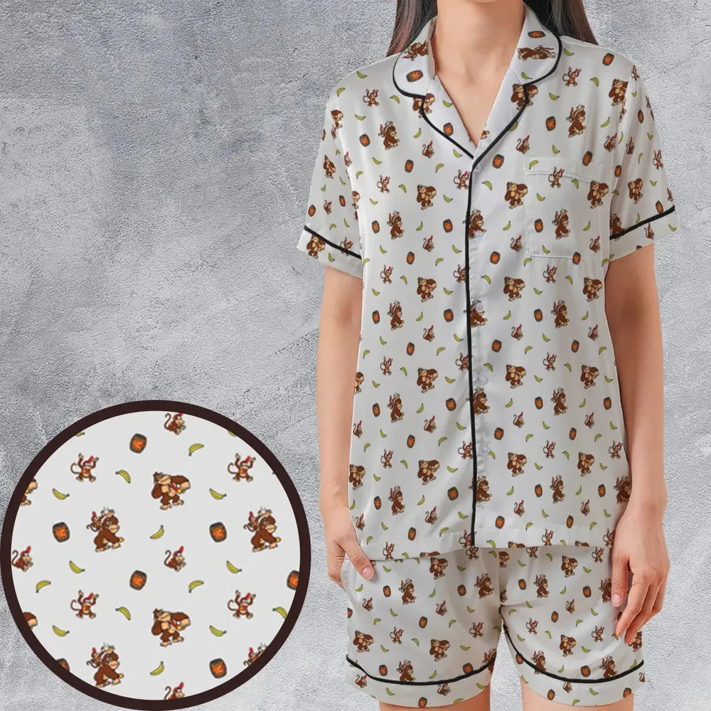 Nintendo Donkey Kong Characters Pattern Satin Short-Sleeve Pajamas Set - 1