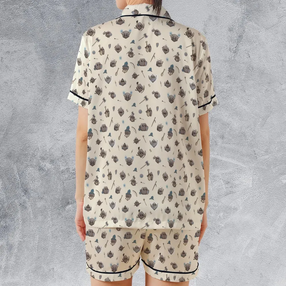 Kawaii Dices DnD Pattern Satin Short-Sleeve Pajamas Set - 2
