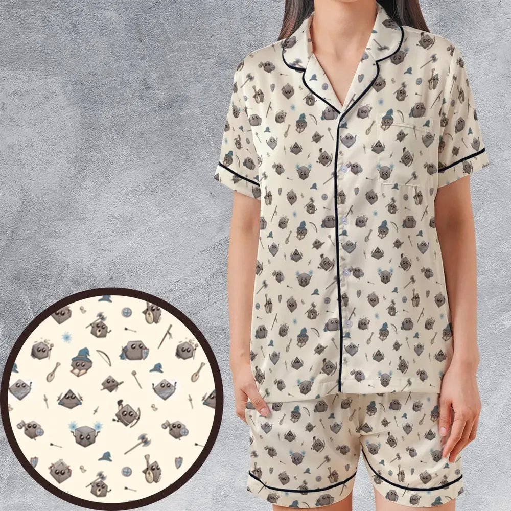 Kawaii Dices DnD Pattern Satin Short-Sleeve Pajamas Set - 1