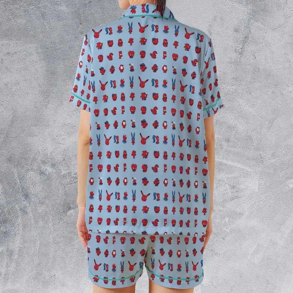 Funny Spider-Man Characters Pattern Satin Short-Sleeve Pajamas Set - 2