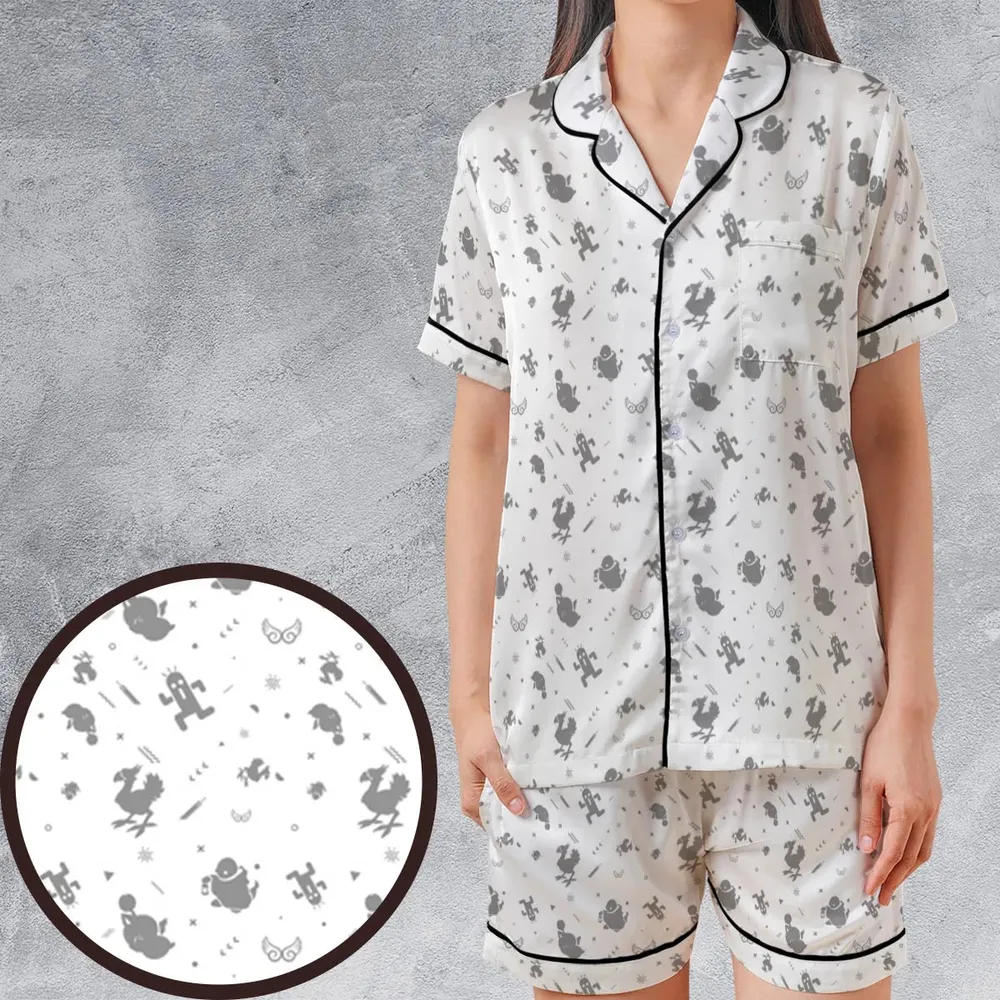Final Fantasy Creatures Pattern Satin Short-Sleeve Pajamas Set - 1