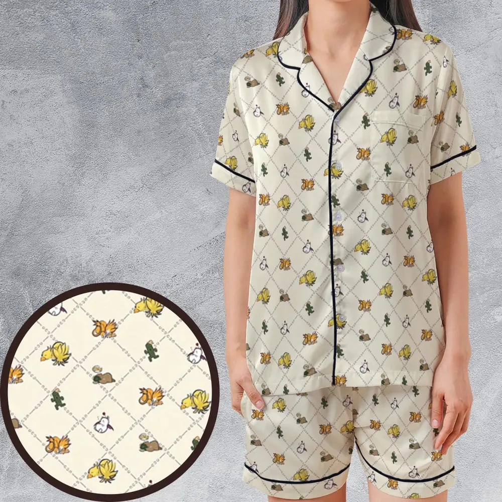 Final Fantasy Sleeping Creatures Pattern Satin Short-Sleeve Pajamas Set - 1