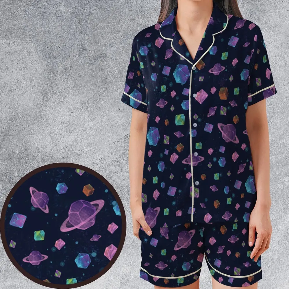 Galaxy Of Dices DnD Pattern Satin Short-Sleeve Pajamas Set - 1