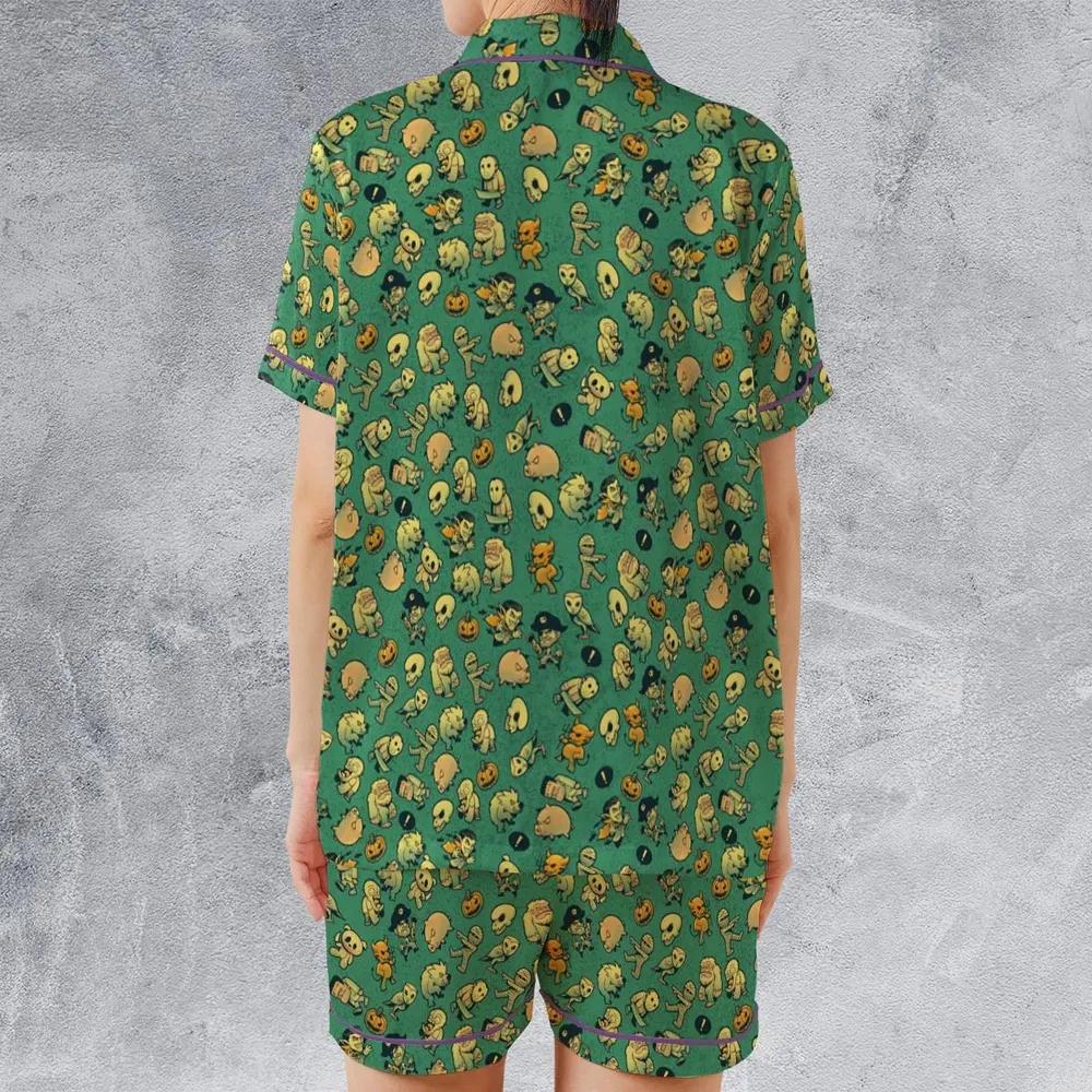 Terror Attack Cute Horror Characters Halloween Satin Short-Sleeve Pajamas Set - 2