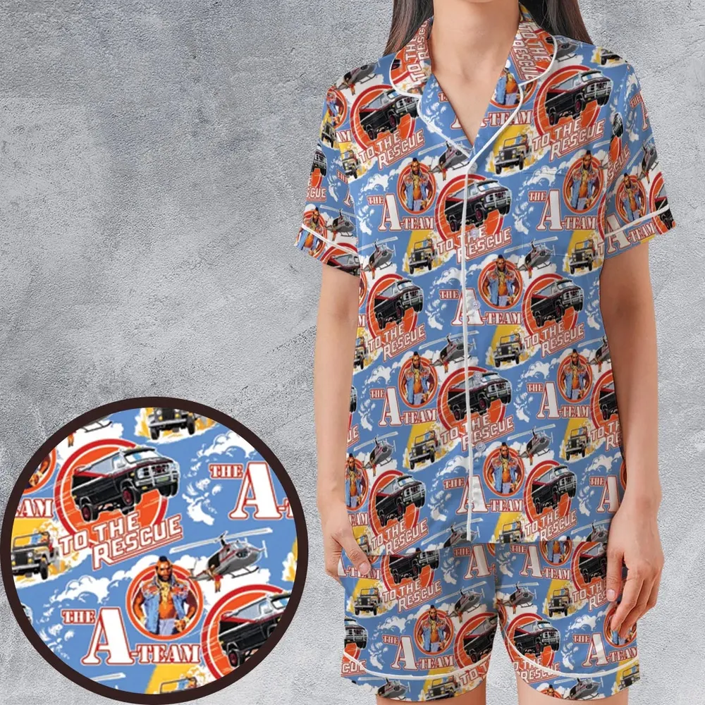 To The Rescue The A Team Pattern Satin Short-Sleeve Pajamas Set - 1