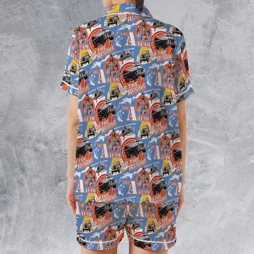To The Rescue The A Team Pattern Satin Short-Sleeve Pajamas Set - 2