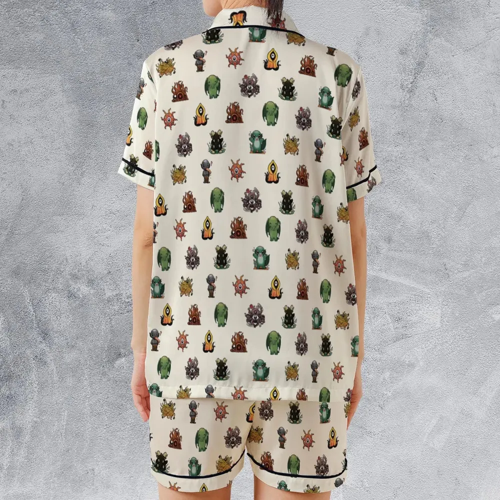Lovecraft Demons Cute H.P. Lovecraft Monsters Pattern Satin Short-Sleeve Pajamas Set - 2