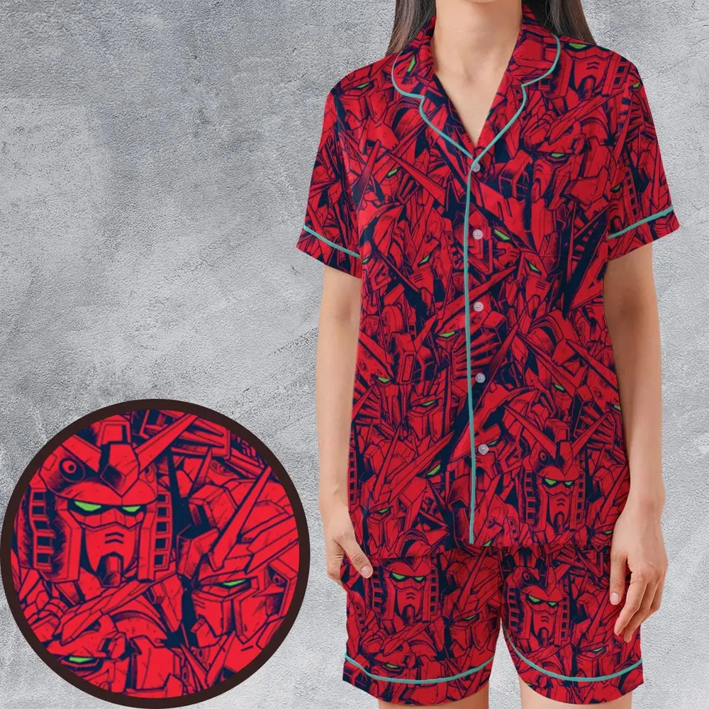 Gundam Camo Magenta Gundam Satin Short-Sleeve Pajamas Set - 1