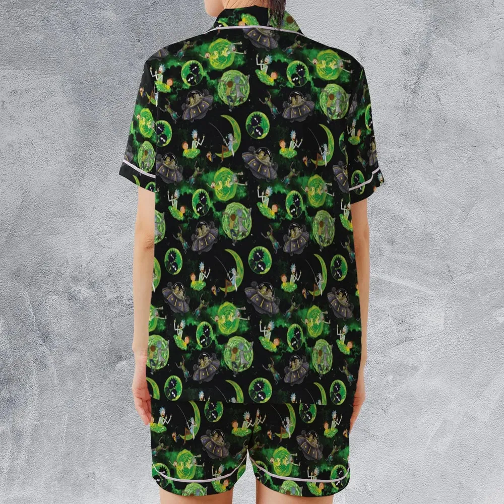 Rick and Morty Pattern Satin Short-Sleeve Pajamas Set - 2