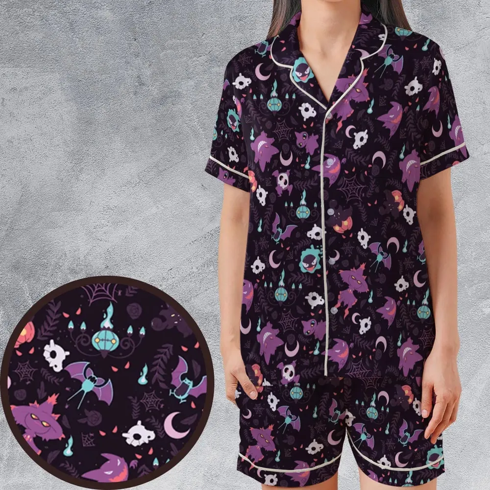 Lavender Town Pokemon Pattern Satin Short-Sleeve Pajamas Set - 1