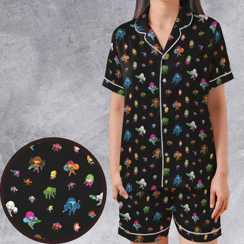 Metroid Pattern Satin Short-Sleeve Pajamas Set - 1